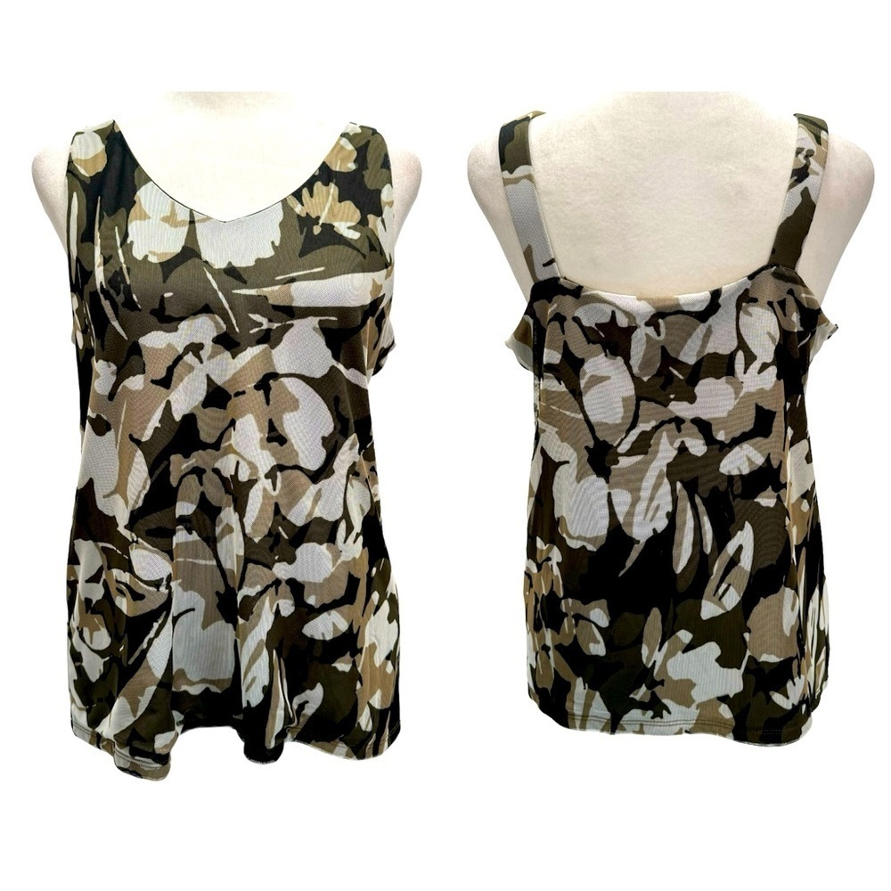 Chico’s Floral Camouflage Mesh Overlay Lined Tank Top Size 1P/Medium Petite